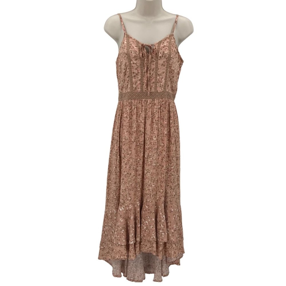 Japna Womens Brown Pink Lace Spaghetti Adjustable Strap High Low Dress Size M
